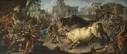 Jean Francois de troy Jason taming the bulls of Aeetes oil painting on canvas
